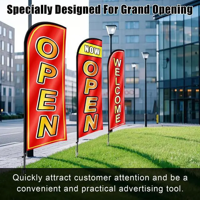 Alt view image 2 of 7 - 3 Sets Open Feather Flag Pole Kit, 9.2 Feet Tall Grand Opening Flag, Sign Advertising Flag Banner, Now Open Theme Feather Flags with Ground Stake and Portable Bag for Outside Ground