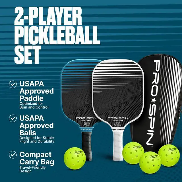 Alt view image 2 of 7 - Carbon Fiber Pickleball Paddles Set of 2 | Lightweight Pickleball Set with Indoor/Outdoor Balls and Bag Durable Pickle Ball Paddle Gift for Men, Women & Families
