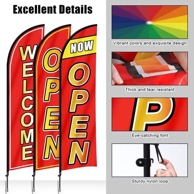 Alt view image 4 of 7 - 3 Sets Open Feather Flag Pole Kit, 9.2 Feet Tall Grand Opening Flag, Sign Advertising Flag Banner, Now Open Theme Feather Flags with Ground Stake and Portable Bag for Outside Ground