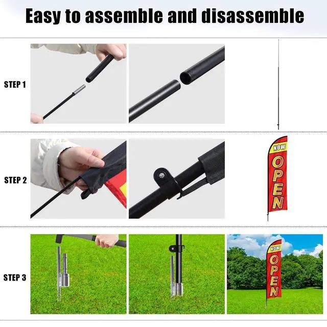 Alt view image 6 of 7 - 3 Sets Open Feather Flag Pole Kit, 9.2 Feet Tall Grand Opening Flag, Sign Advertising Flag Banner, Now Open Theme Feather Flags with Ground Stake and Portable Bag for Outside Ground