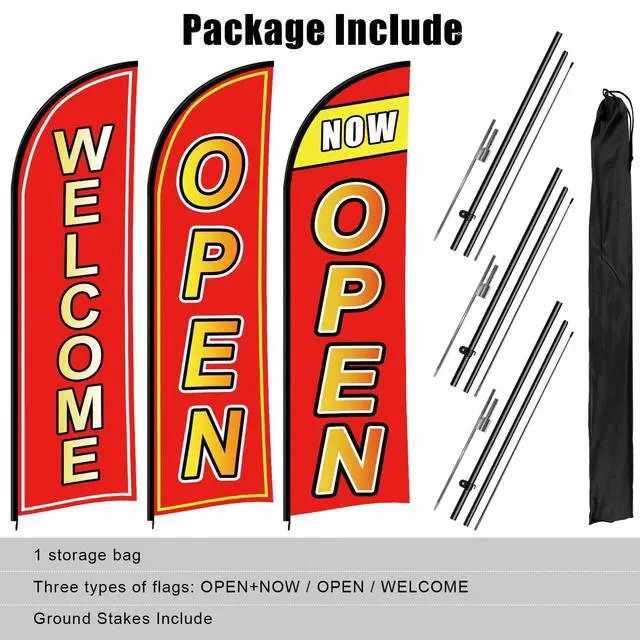 Alt view image 7 of 7 - 3 Sets Open Feather Flag Pole Kit, 9.2 Feet Tall Grand Opening Flag, Sign Advertising Flag Banner, Now Open Theme Feather Flags with Ground Stake and Portable Bag for Outside Ground