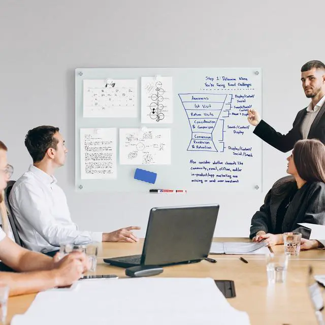 Alt view image 2 of 7 - Magnetic Glass Whiteboard for Wall, 36" x 24" Large Dry Erase Board, Frameless Wall-Mounted White Board School, Classroom, Office & Home