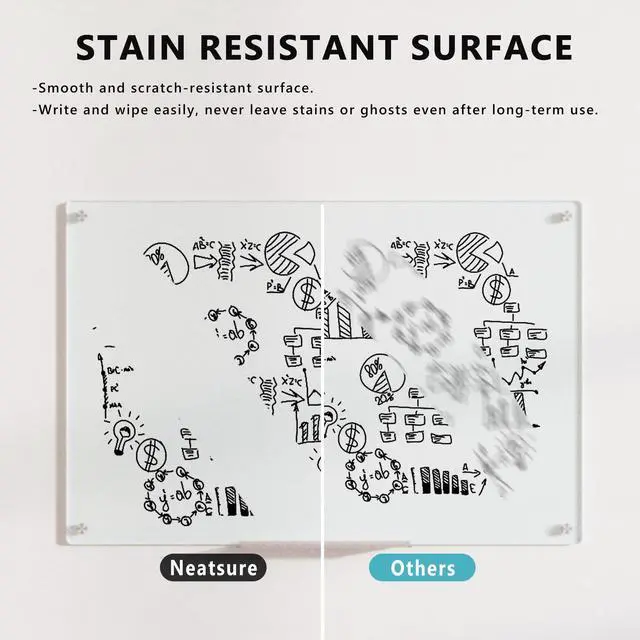 Alt view image 5 of 7 - Magnetic Glass Whiteboard for Wall, 36" x 24" Large Dry Erase Board, Frameless Wall-Mounted White Board School, Classroom, Office & Home