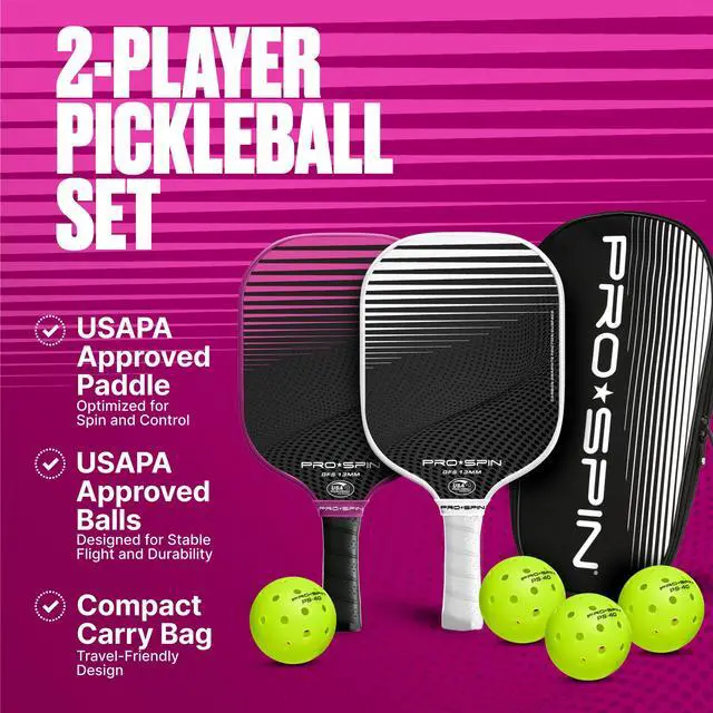 Alt view image 2 of 7 - Carbon Fiber Pickleball Paddles Set of 2 | Lightweight Pickleball Set with Indoor/Outdoor Balls and Bag Durable Pickle Ball Paddle Gift for Men, Women & Families