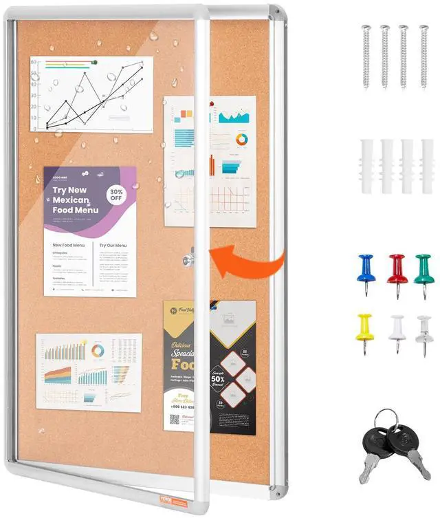 Main image of 36"x24" Enclosed Cork Board with Aluminum Frame Lockable Bulletin Board with Acrylic Door & 2 Keys Weather-Resistant Wall Display Case for School, Home, Office