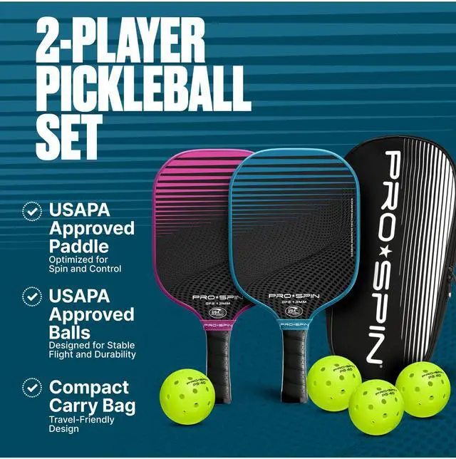 Alt view image 2 of 7 - Carbon Fiber Pickleball Paddles Set of 2 | Lightweight Pickleball Set with Indoor/Outdoor Balls and Bag Durable Pickle Ball Paddle Gift for Men, Women & Families