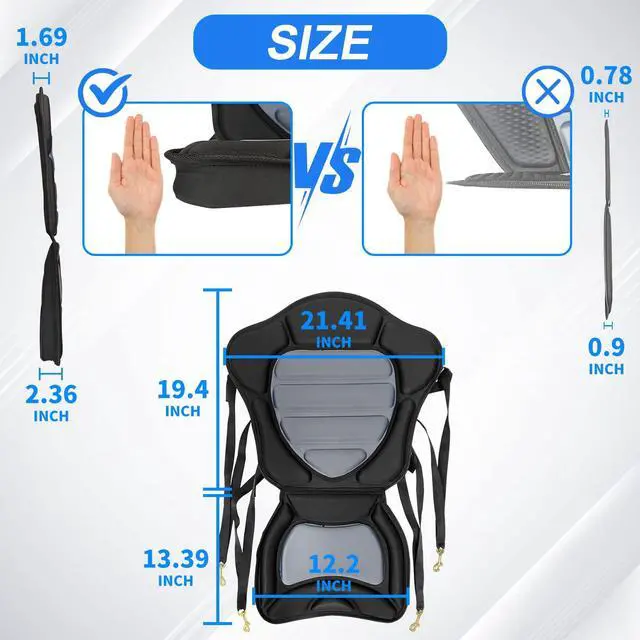 Alt view image 2 of 7 - Kayak Seats - 1/2 Pck, Thicken Padded Seat Cushion with Back Support, Canoe & Ocean Sup Compatible