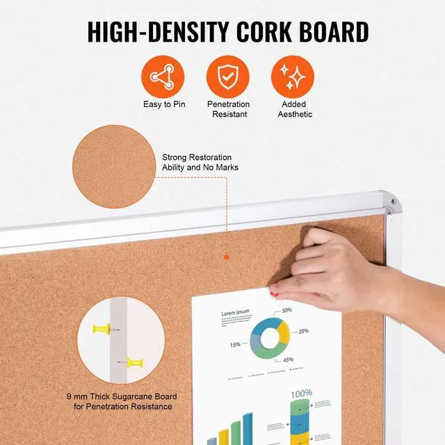 Alt view image 4 of 7 - 36"x24" Enclosed Cork Board with Aluminum Frame Lockable Bulletin Board with Acrylic Door & 2 Keys Weather-Resistant Wall Display Case for School, Home, Office