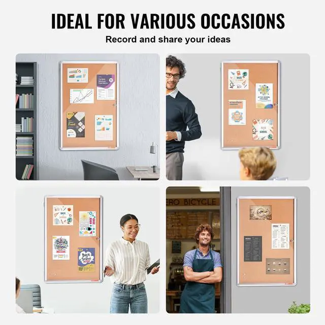 Alt view image 6 of 7 - 36"x24" Enclosed Cork Board with Aluminum Frame Lockable Bulletin Board with Acrylic Door & 2 Keys Weather-Resistant Wall Display Case for School, Home, Office