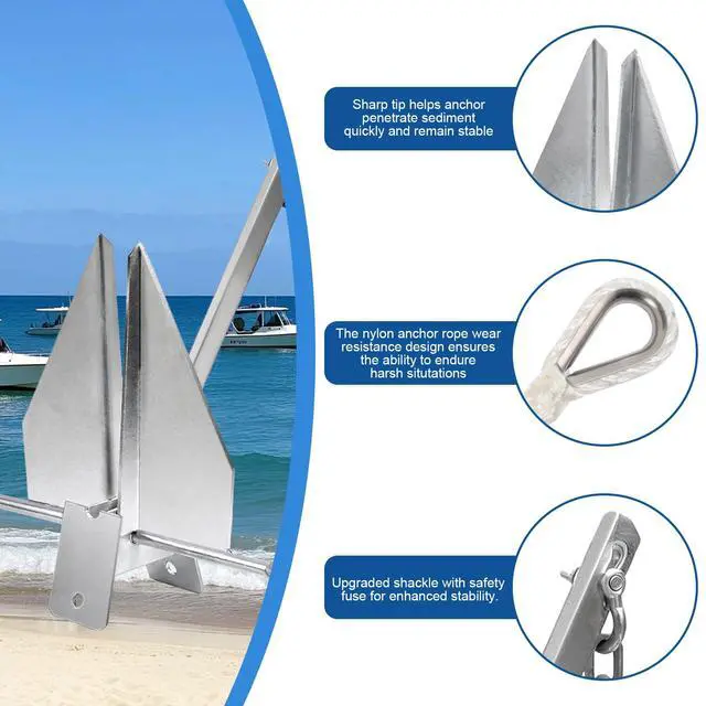 Alt view image 2 of 7 - Heavy Duty Boat Anchor Kit with Anchor Chain, Shackle and Anchor Rope, 5/8/10/13/18 lb Danforth Anchor,Boat Anchor for Pontoons, Dinghies, Fishing Boats, Bass Boats, Sport Boats, Sport Yachts