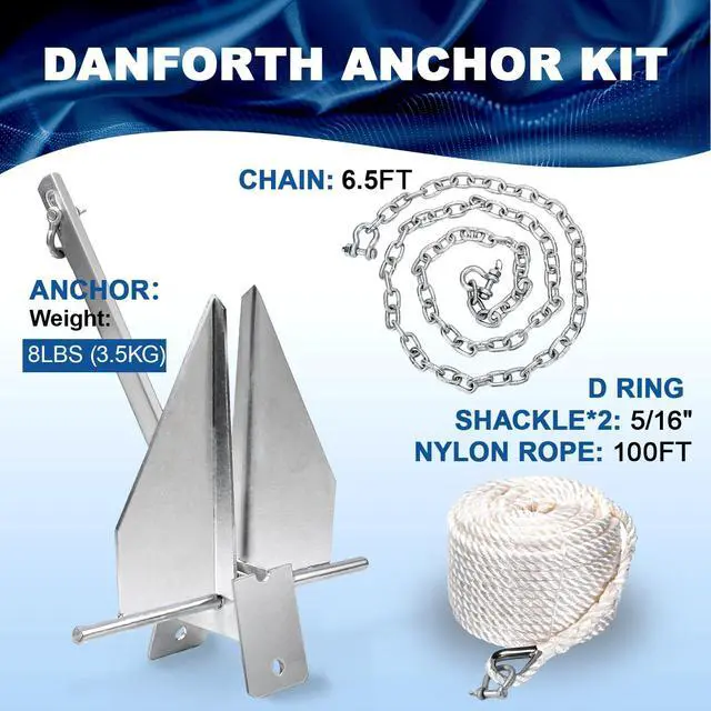 Alt view image 3 of 7 - Heavy Duty Boat Anchor Kit with Anchor Chain, Shackle and Anchor Rope, 5/8/10/13/18 lb Danforth Anchor,Boat Anchor for Pontoons, Dinghies, Fishing Boats, Bass Boats, Sport Boats, Sport Yachts