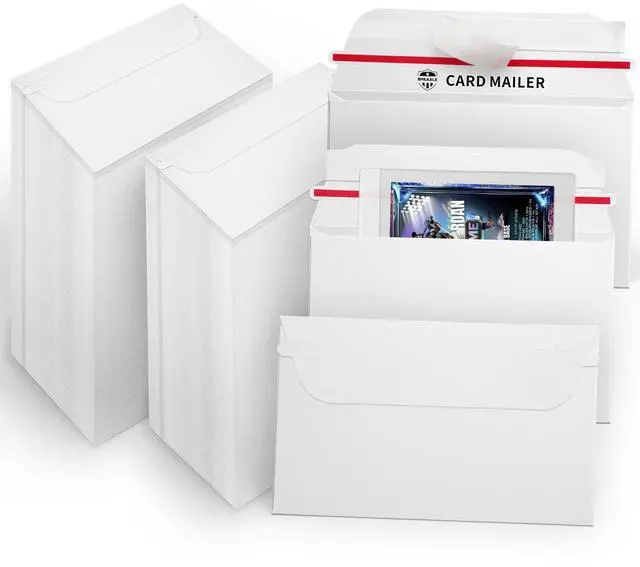 Main image of 500 Pack Trading Card Mailer Envelopes, 7" x 4.35" White Card Shipping Envelopes, Self-Seal Shell Mailers with Easy-Open Tear Strip for Toploaders, Semi-Rigid Holders, Sports Cards & TCG
