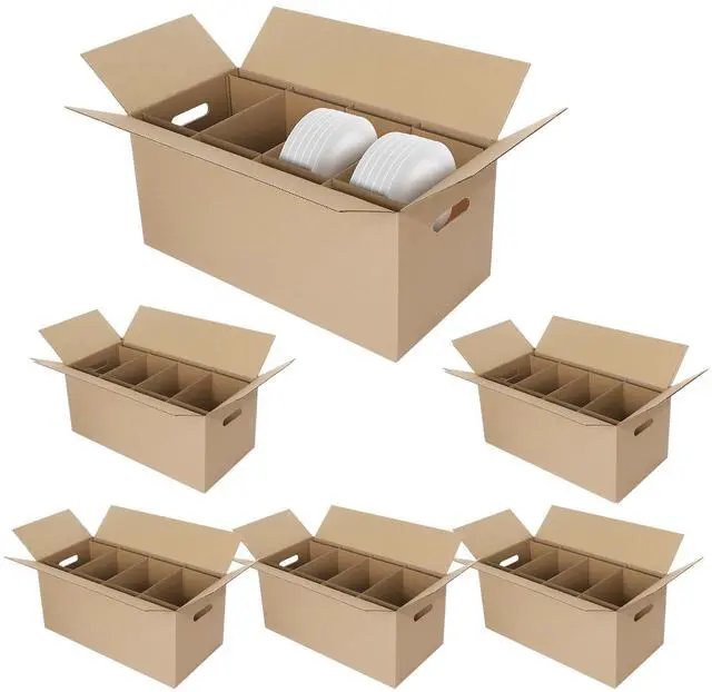 Main image of 6 Sets Dish Packing Kit Include 1 Box 5 Dividers 1 Base Plate Each Set Kitchen Moving Boxes Glassware Packing Kit Dish Containers Supplies for Moving Dishes Glassware (24 x 12 x 11 Inches)
