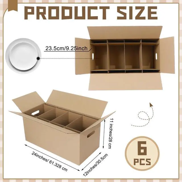 Alt view image 2 of 6 - 6 Sets Dish Packing Kit Include 1 Box 5 Dividers 1 Base Plate Each Set Kitchen Moving Boxes Glassware Packing Kit Dish Containers Supplies for Moving Dishes Glassware (24 x 12 x 11 Inches)