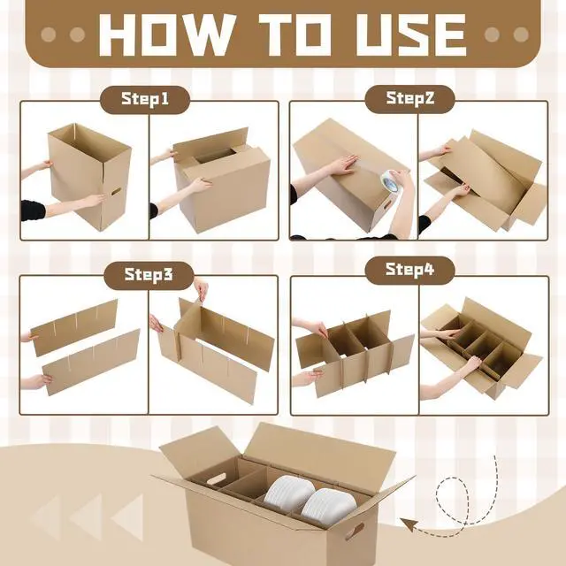 Alt view image 3 of 6 - 6 Sets Dish Packing Kit Include 1 Box 5 Dividers 1 Base Plate Each Set Kitchen Moving Boxes Glassware Packing Kit Dish Containers Supplies for Moving Dishes Glassware (24 x 12 x 11 Inches)
