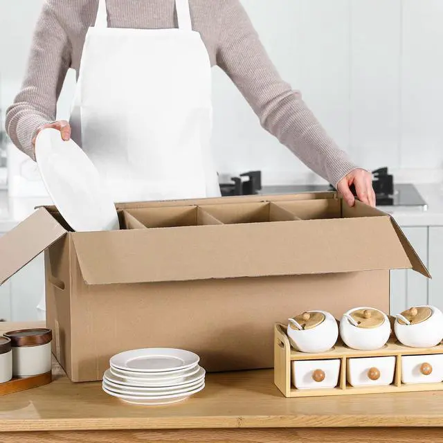 Alt view image 4 of 6 - 6 Sets Dish Packing Kit Include 1 Box 5 Dividers 1 Base Plate Each Set Kitchen Moving Boxes Glassware Packing Kit Dish Containers Supplies for Moving Dishes Glassware (24 x 12 x 11 Inches)