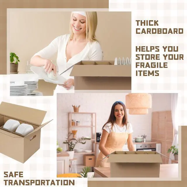 Alt view image 5 of 6 - 6 Sets Dish Packing Kit Include 1 Box 5 Dividers 1 Base Plate Each Set Kitchen Moving Boxes Glassware Packing Kit Dish Containers Supplies for Moving Dishes Glassware (24 x 12 x 11 Inches)