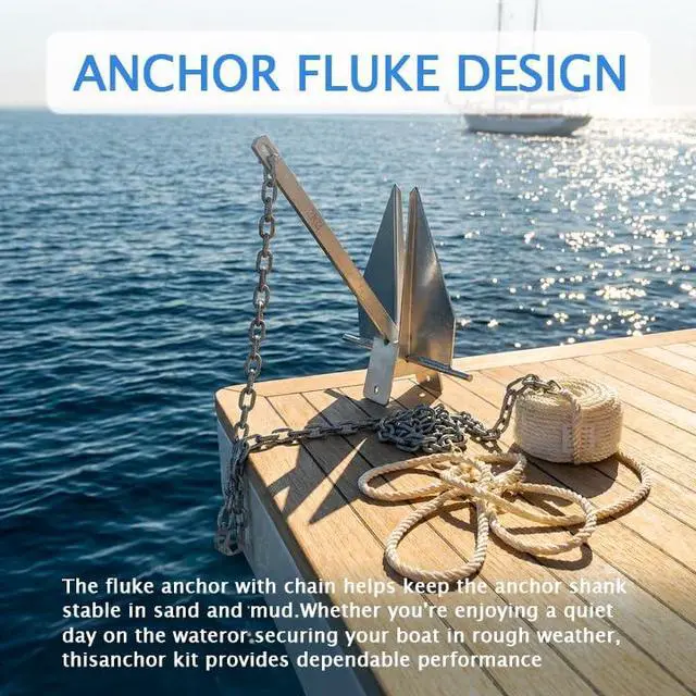 Alt view image 6 of 7 - Heavy Duty Boat Anchor Kit with Anchor Chain, Shackle and Anchor Rope, 5/8/10/13/18 lb Danforth Anchor,Boat Anchor for Pontoons, Dinghies, Fishing Boats, Bass Boats, Sport Boats, Sport Yachts