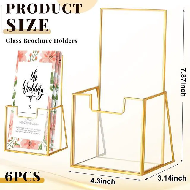 Alt view image 4 of 7 - 6 Pcs Gold Glass Brochure Holder for 4 Inch Pamphlets Trifold Literature Holder Tabletop Clear Stand Pamphlet Flyer Brochure Display Stand for Magazine Booklets Menu Journals