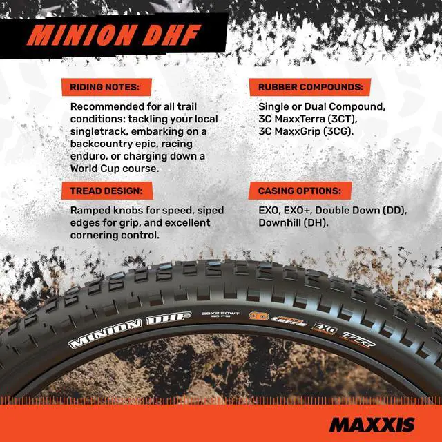 Alt view image 3 of 7 - Minion DHF | Dual Compound | Mountain Bike Tire, E25, Tubeless Ready | Fast-Rolling Center, Grippy Side Knobs, Everyday Trail Compound, Tubeless Ready