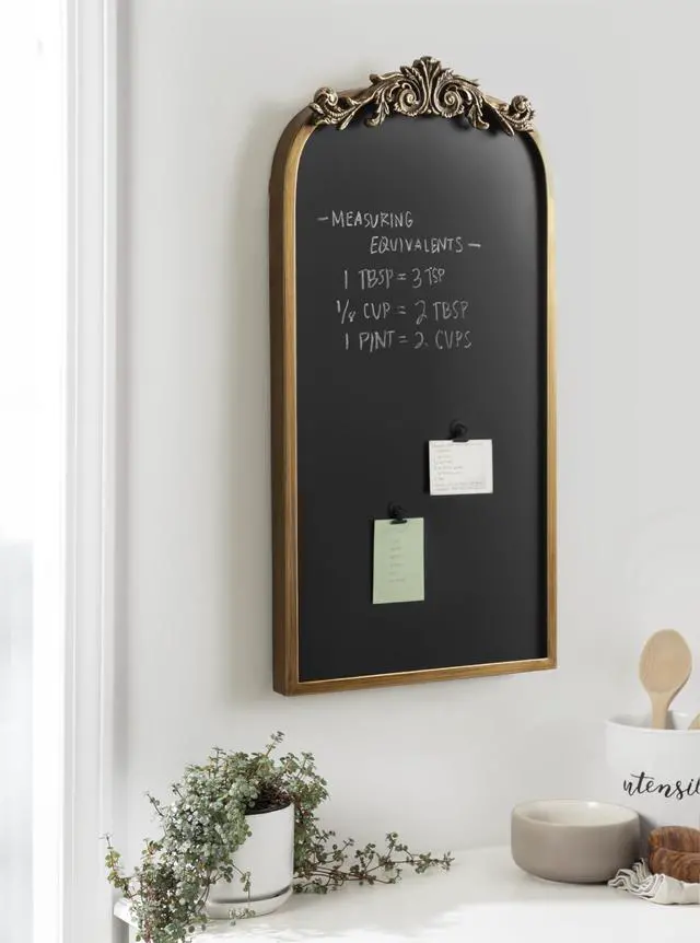Alt view image 3 of 7 - Arendahl Decorative Vintage Arch Chalkboard; 13 x 25; Gold; Framed Arched Ornate Magnetic Chalkboard for Unique Display; Decoration; and Organization