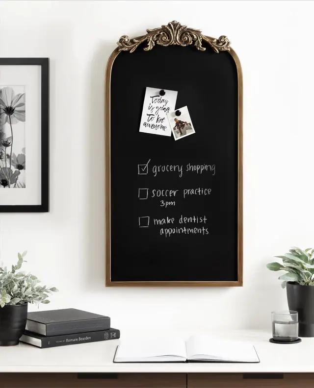 Alt view image 4 of 7 - Arendahl Decorative Vintage Arch Chalkboard; 13 x 25; Gold; Framed Arched Ornate Magnetic Chalkboard for Unique Display; Decoration; and Organization