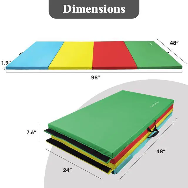 Alt view image 2 of 7 - 4'x8'x2" Gymnastics Mat, Home Exercise Mat with Carrying Handles, Folding Gym Workout Tumbling Mat for Yoga, Pilates, Stretching, MMA, Core Workouts, Fitness Aerobics Mats for Gym Training