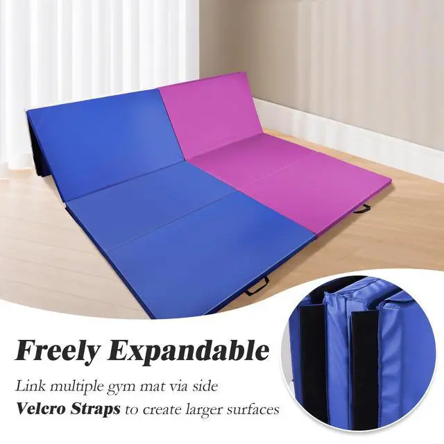 Alt view image 5 of 7 - 4'x8'x2" Gymnastics Mat, Home Exercise Mat with Carrying Handles, Folding Gym Workout Tumbling Mat for Yoga, Pilates, Stretching, MMA, Core Workouts, Fitness Aerobics Mats for Gym Training