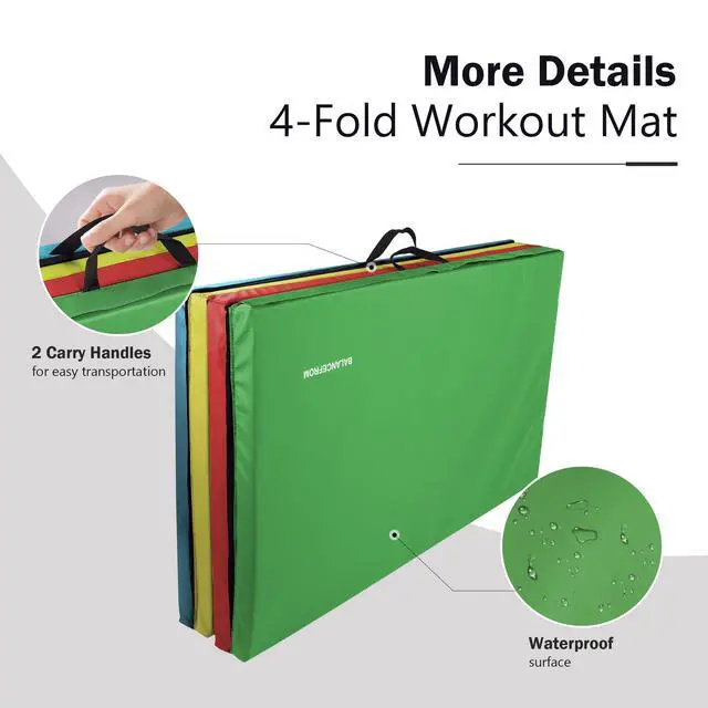 Alt view image 4 of 7 - 4'x8'x2" Gymnastics Mat, Home Exercise Mat with Carrying Handles, Folding Gym Workout Tumbling Mat for Yoga, Pilates, Stretching, MMA, Core Workouts, Fitness Aerobics Mats for Gym Training
