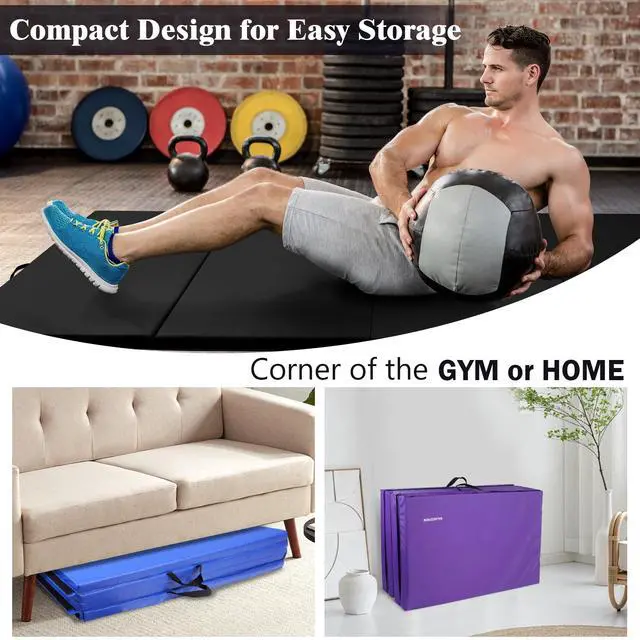 Alt view image 6 of 7 - 4'x8'x2" Gymnastics Mat, Home Exercise Mat with Carrying Handles, Folding Gym Workout Tumbling Mat for Yoga, Pilates, Stretching, MMA, Core Workouts, Fitness Aerobics Mats for Gym Training