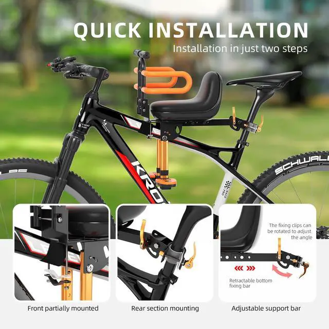 Alt view image 3 of 6 - Child Bike Seat, Kids Bike Seat with Guardrail, High Seat Cushion Backrest Mountain Bike Child Bike Seat, Bicycle Child Safety Seat for Children from 1 to 3 Years Old