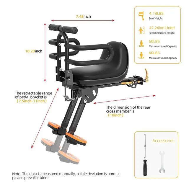 Alt view image 6 of 6 - Child Bike Seat, Kids Bike Seat with Guardrail, High Seat Cushion Backrest Mountain Bike Child Bike Seat, Bicycle Child Safety Seat for Children from 1 to 3 Years Old