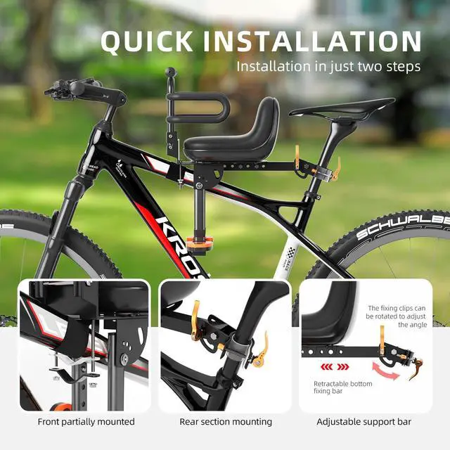 Alt view image 3 of 6 - Child Bike Seat, Kids Bike Seat with Guardrail, High Seat Cushion Backrest Mountain Bike Child Bike Seat, Bicycle Child Safety Seat for Children from 1 to 3 Years Old
