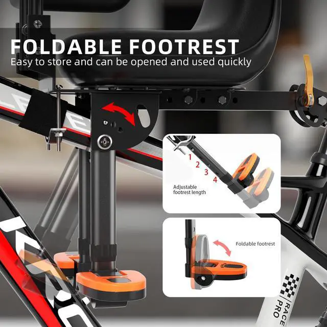 Alt view image 5 of 6 - Child Bike Seat, Kids Bike Seat with Guardrail, High Seat Cushion Backrest Mountain Bike Child Bike Seat, Bicycle Child Safety Seat for Children from 1 to 3 Years Old