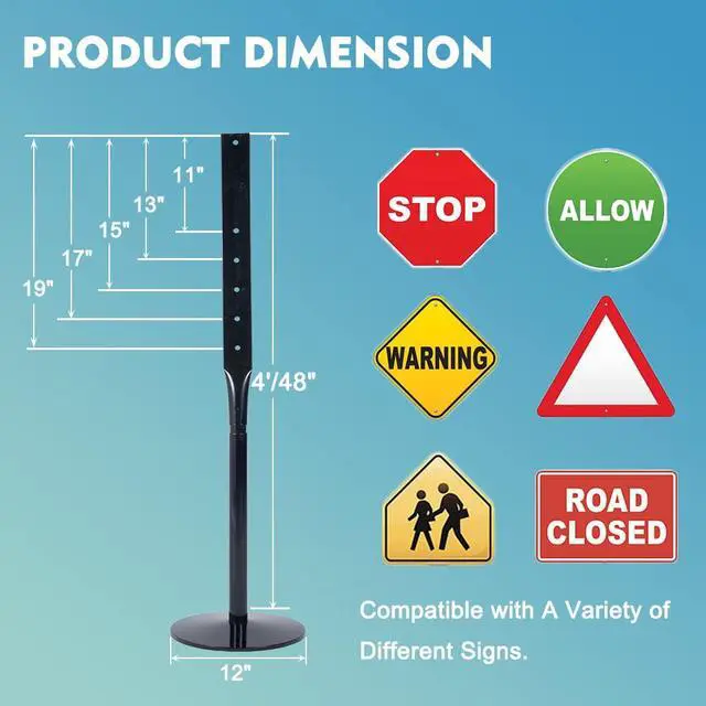 Alt view image 3 of 7 - Heavy Duty Cast Iron Sign Stand - 48" Tall Pedestal Sign Holder with 12" Base - Outdoor Metal Parking Sign Post for Street, Business & Driveway - Fits up to 18x24 Signs, Black