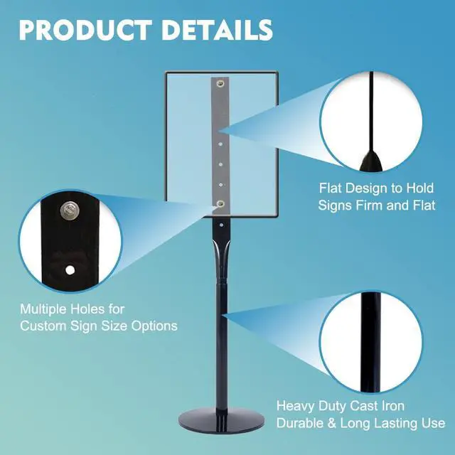 Alt view image 5 of 7 - Heavy Duty Cast Iron Sign Stand - 48" Tall Pedestal Sign Holder with 12" Base - Outdoor Metal Parking Sign Post for Street, Business & Driveway - Fits up to 18x24 Signs, Black