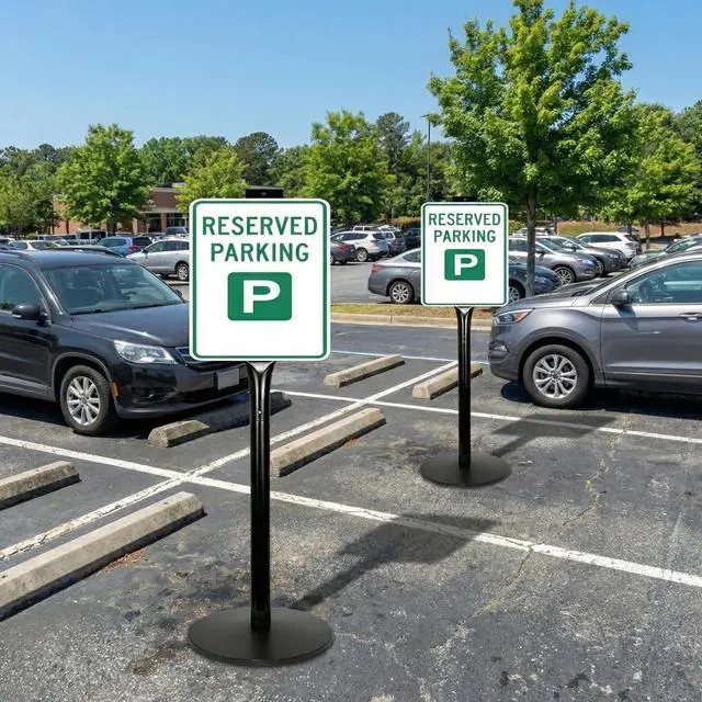 Alt view image 2 of 7 - Heavy Duty Cast Iron Sign Stand - 48" Tall Pedestal Sign Holder with 12" Base - Outdoor Metal Parking Sign Post for Street, Business & Driveway - Fits up to 18x24 Signs, Black