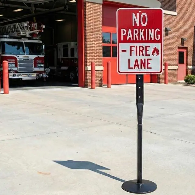 Alt view image 4 of 7 - Heavy Duty Cast Iron Sign Stand - 48" Tall Pedestal Sign Holder with 12" Base - Outdoor Metal Parking Sign Post for Street, Business & Driveway - Fits up to 18x24 Signs, Black