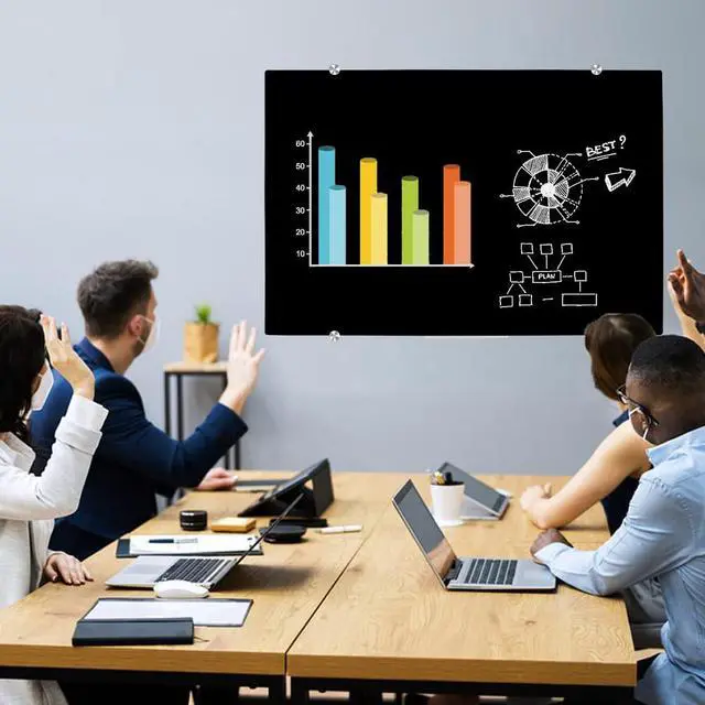 Alt view image 7 of 7 - Magnetic Black Glass Dry Erase Board, 90 x 60 cm, Modern Tempered Glass Whiteboard for Wall, Frameless White Board with Marker Tray, 4 Markers, 2 Magnets, 1 Eraser