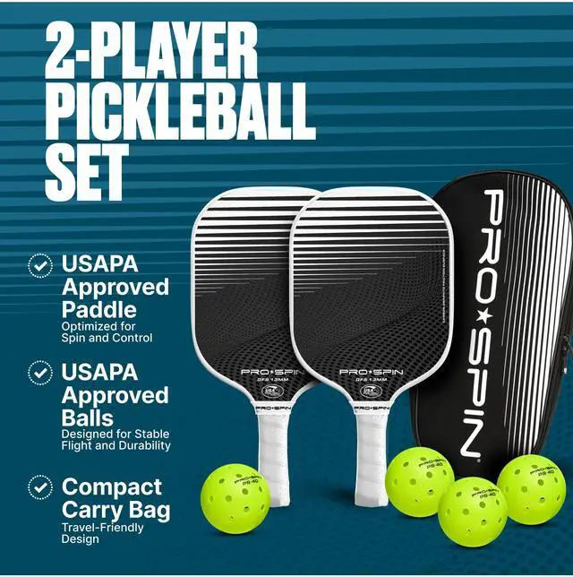 Alt view image 2 of 7 - Carbon Fiber Pickleball Paddles Set of 2 | Lightweight Pickleball Set with Indoor/Outdoor Balls and Bag Durable Pickle Ball Paddle Gift for Men, Women & Families