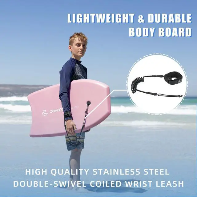Alt view image 4 of 7 - Reed Body Board 33 Inches Bodyboard Body Boards for Beach Kids Lightweight EPS Core Dual Channel Double Swivel Coiled Wrist Leash for All Surfing Levels