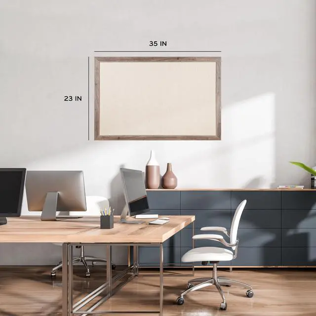 Alt view image 2 of 7 - Linen Bulletin Board, 36" x 24", Rustic Wood Style Frame, Industrial Grade Pinning Surface