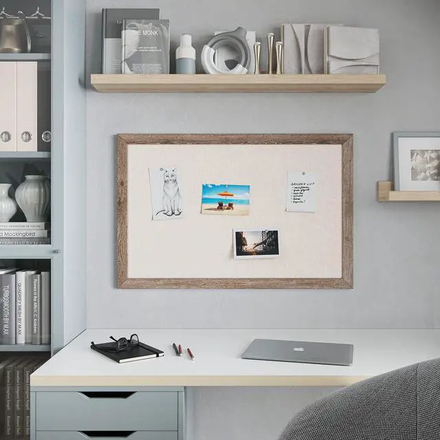 Alt view image 7 of 7 - Linen Bulletin Board, 36" x 24", Rustic Wood Style Frame, Industrial Grade Pinning Surface