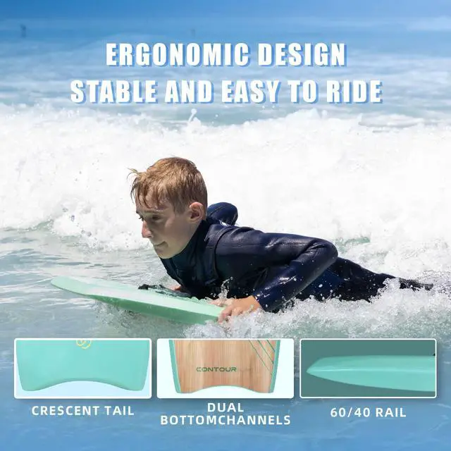 Alt view image 3 of 6 - Reed Body Board 33 Inches Bodyboard Body Boards for Beach Kids Lightweight EPS Core Dual Channel Double Swivel Coiled Wrist Leash for All Surfing Levels