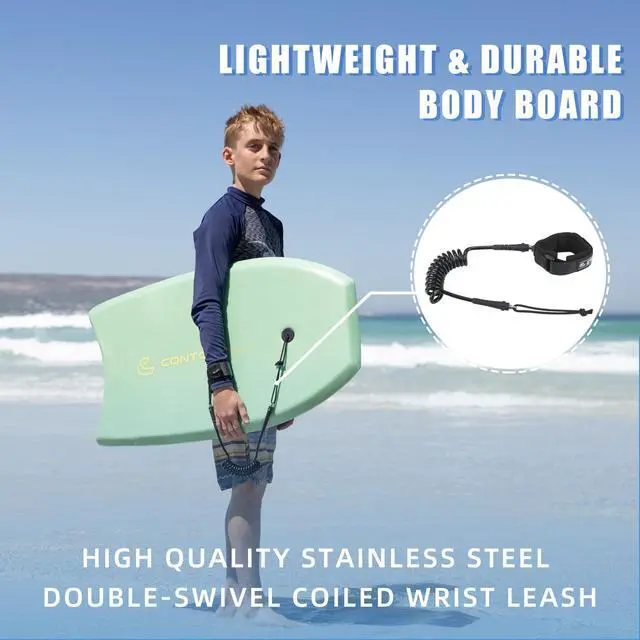 Alt view image 4 of 6 - Reed Body Board 33 Inches Bodyboard Body Boards for Beach Kids Lightweight EPS Core Dual Channel Double Swivel Coiled Wrist Leash for All Surfing Levels