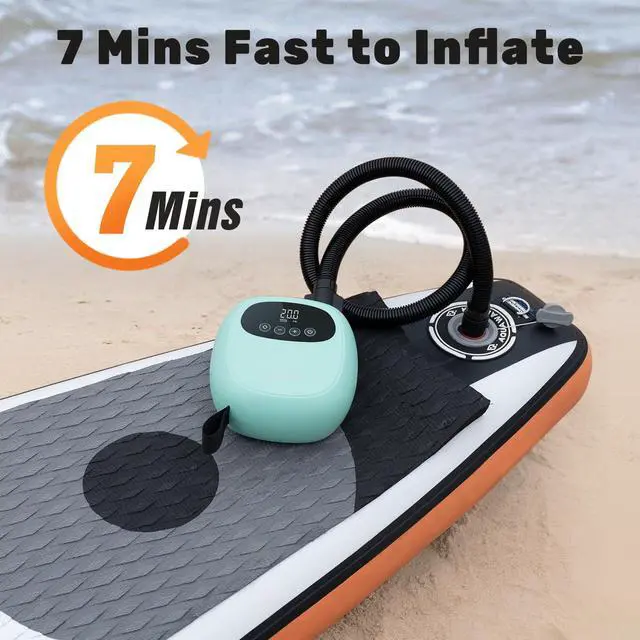 Alt view image 2 of 7 - Paddle Board Electric Pump, Rechargeable Battery-Powered Auto-Off | 20 PSI Portable Cordless Dual-Stage Inflation/Deflation, with 7 Valve Adapters, Inflatables for Kayaks, Wind Wings, SUPs