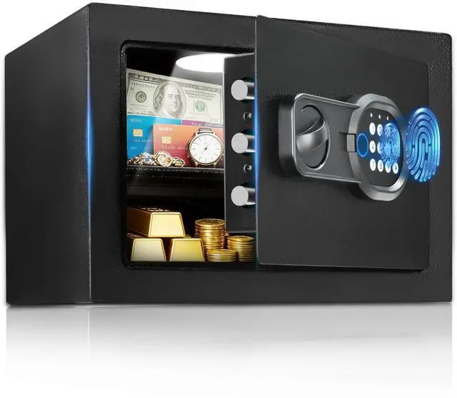 Main image of Safe Box 0.8 Cubic Feet for College Dorm Room with Electronic Keypad & Fingerprint, Shelf, Wall Mount Kit, Hidden Home Safe for Money, Jewelry & Documents