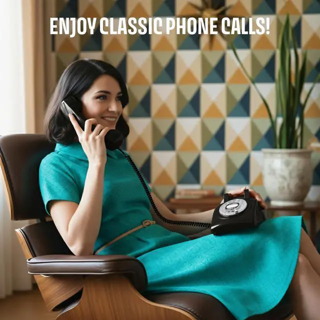 Alt view image 3 of 7 - 60s Cable - Retro Rotary Landline Phone - Vintage 1960s Antique Style Desk Telephone with Real Metal Bell - Black