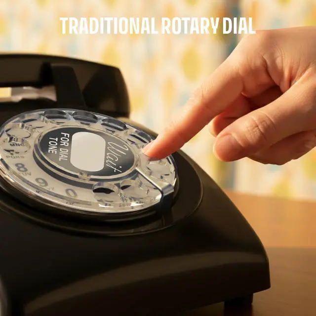 Alt view image 4 of 7 - 60s Cable - Retro Rotary Landline Phone - Vintage 1960s Antique Style Desk Telephone with Real Metal Bell - Black