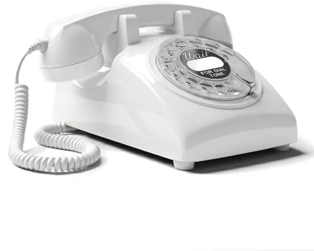 Main image of 60s Cable - Retro Rotary Landline Phone - Vintage 1960s Antique Style Desk Telephone with Real Metal Bell - White